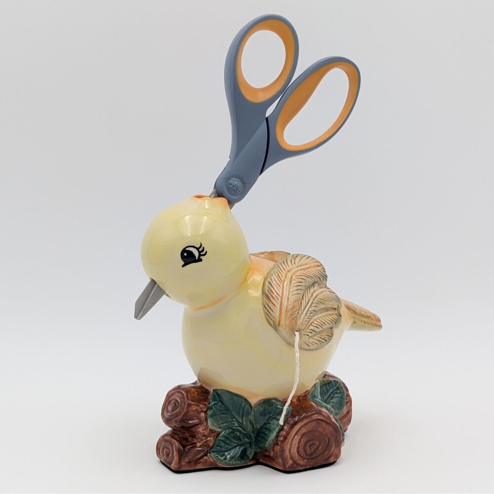Vintage CB Yellow Bird Ceramic Scissors String Twine Holder Sewing Craft Caddy